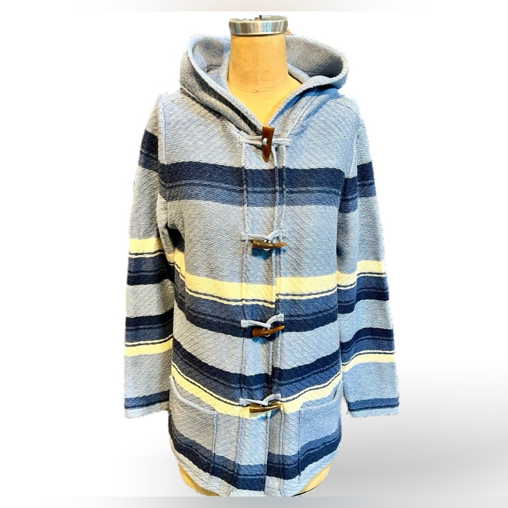 Chaps horn toggle knit sweater jacket cardigan hooded coat horizontal stripes‎